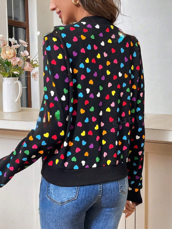LUNE Valentine's Day Colorful Heart Print Jacket