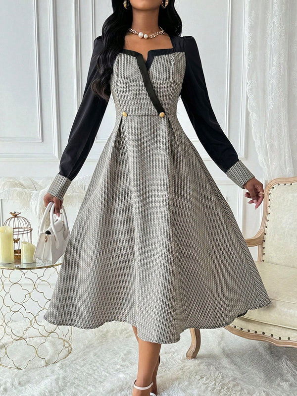 AFSAN Crossover Neck Elegant Maxi Long Sleeve Dress - SmartBuyApparel - Women Long Dresses