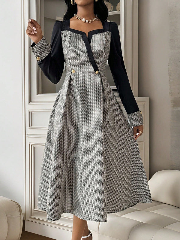 AFSAN Crossover Neck Elegant Maxi Long Sleeve Dress - SmartBuyApparel - Women Long Dresses