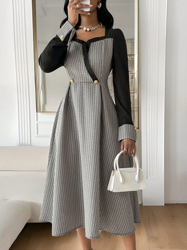 AFSAN Crossover Neck Elegant Maxi Long Sleeve Dress - SmartBuyApparel - Women Long Dresses