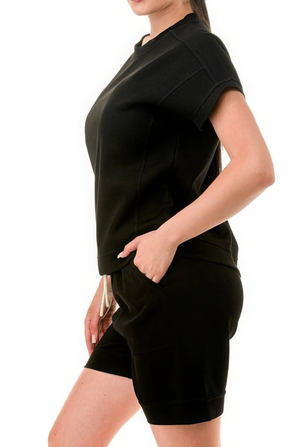 Air Cotton Monochrome Tee And Shorts Set - | SmartBuyApparel