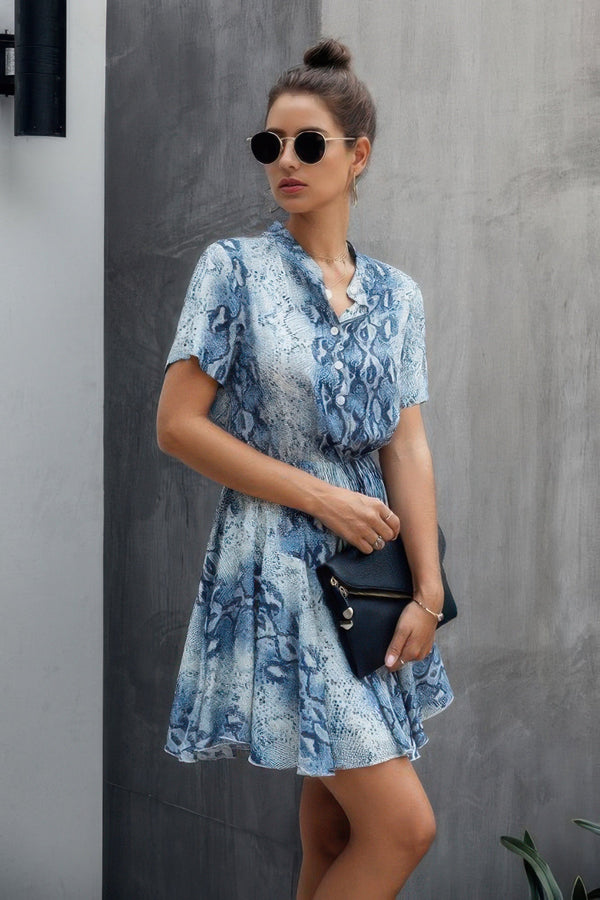 Animal Drawstring Waist Shirt Dress - | SmartBuyApparel