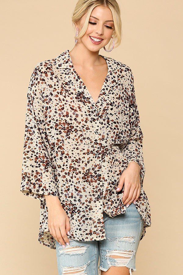 Animal Print Button - Down Lapel Collar Shirt With Chest Pocket - women's shirt - SmartBuyApparel