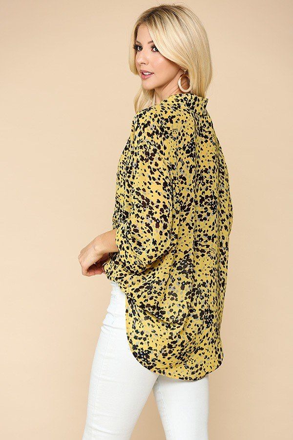 Animal Print Button - Down Lapel Collar Shirt With Chest Pocket - women's shirt - SmartBuyApparel
