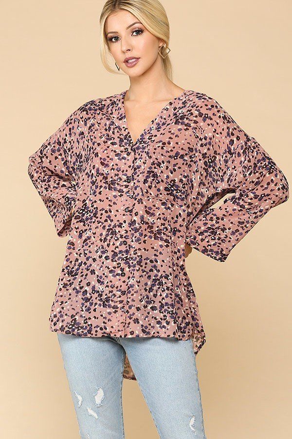 Animal Print Button - Down Lapel Collar Shirt With Chest Pocket - women's shirt - SmartBuyApparel