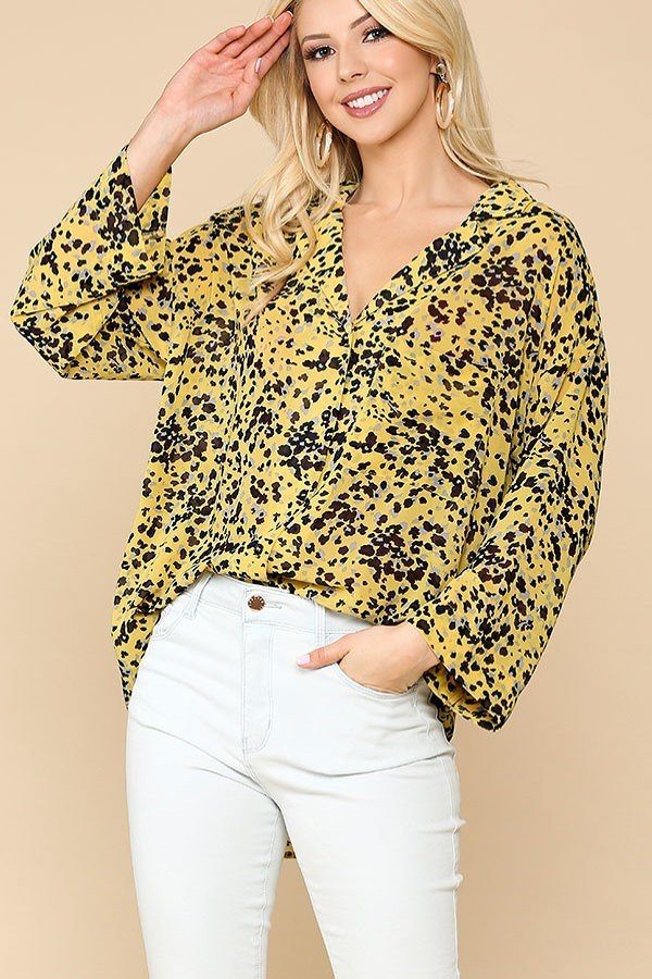 Animal Print Button - Down Lapel Collar Shirt With Chest Pocket - women's shirt - SmartBuyApparel