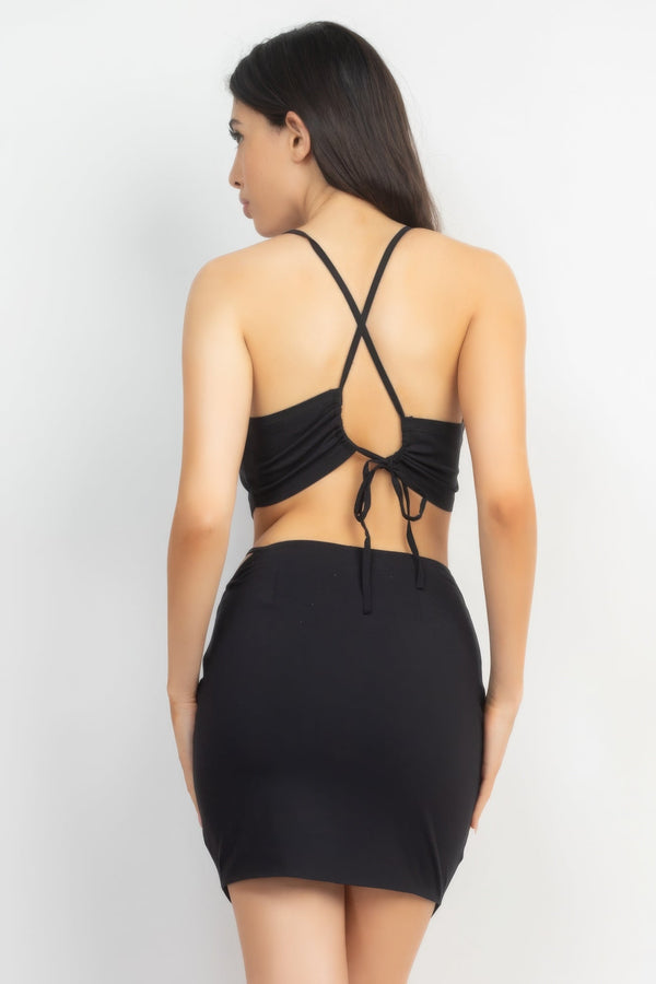Asymmetrical Cross - Back Top & Skirts Set - Women's set - SmartBuyApparel