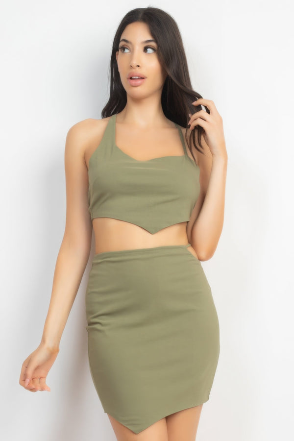 Asymmetrical Cross - Back Top & Skirts Set - Women's set - SmartBuyApparel