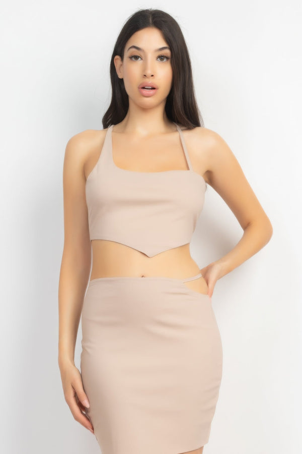 Asymmetrical Cross - Back Top & Skirts Set - Women's set - SmartBuyApparel