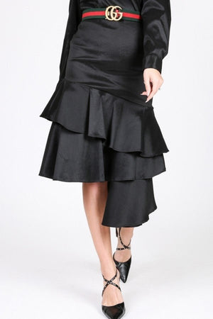 Asymmetrical Ruffle Bottom Satin Skirt - Dress - SmartBuyApparel
