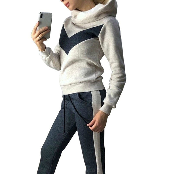 Autumn Winter 2 Piece Set Tracksuit Sportwear Fleece Hoodies Pullover Sweatshirts Baggy Trousers Jogger Pants Warm Outfits - SmartBuyApparel - 