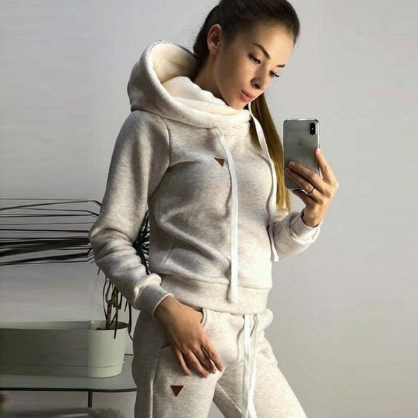 Autumn Winter 2 Piece Set Tracksuit Sportwear Fleece Hoodies Pullover Sweatshirts Baggy Trousers Jogger Pants Warm Outfits - SmartBuyApparel - 