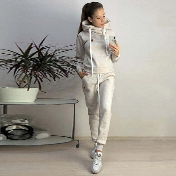 Autumn Winter 2 Piece Set Tracksuit Sportwear Fleece Hoodies Pullover Sweatshirts Baggy Trousers Jogger Pants Warm Outfits - SmartBuyApparel - 