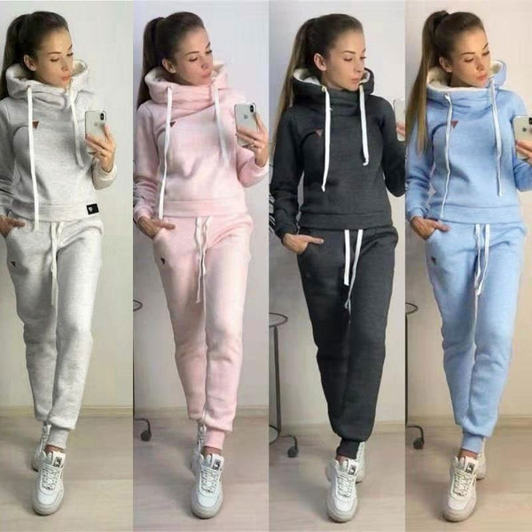 Autumn Winter 2 Piece Set Tracksuit Sportwear Fleece Hoodies Pullover Sweatshirts Baggy Trousers Jogger Pants Warm Outfits - SmartBuyApparel - 