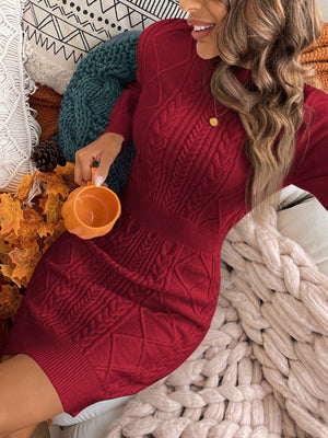 AZAM Solid Color Fitted Slim Knit Sweater Dress - SmartBuyApparel - Women Sweater Dresses