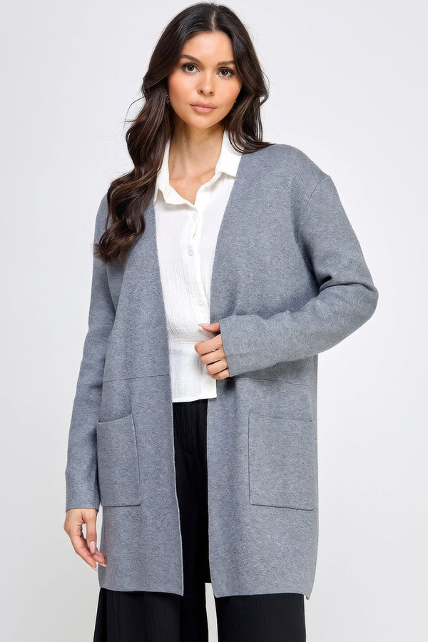 Basic Soft Long Line Open Front Sweater Cardigan - | SmartBuyApparel