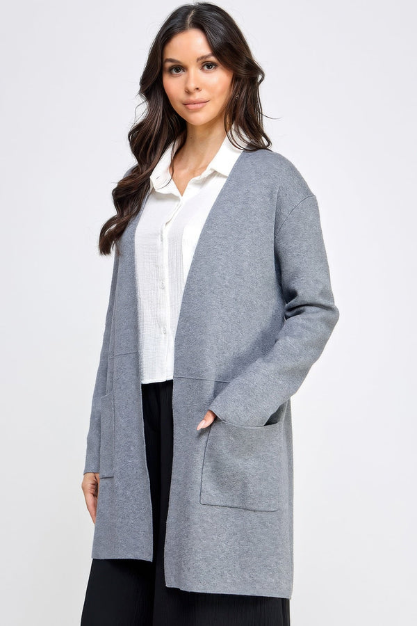 Basic Soft Long Line Open Front Sweater Cardigan - | SmartBuyApparel