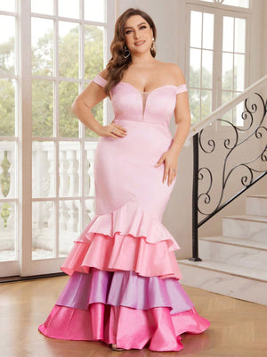 Belle Plus Size Women's Gradient Tower Hem & Fish Tail Shape Evening Dress - SmartBuyApparel - Women Plus Prom Dresses