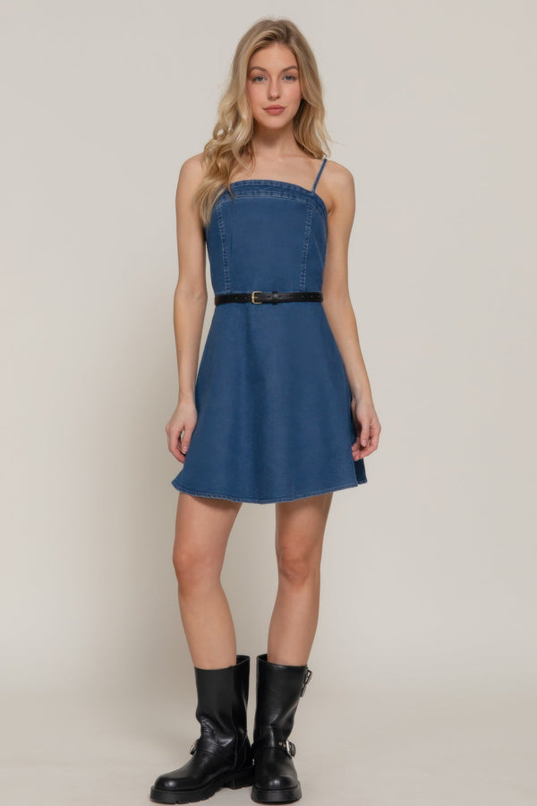 Belted Cami A - line Mini Dress - Dress - SmartBuyApparel