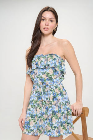 Berry Flower Ruffle Tube Top Mini Dress - Dress - SmartBuyApparel