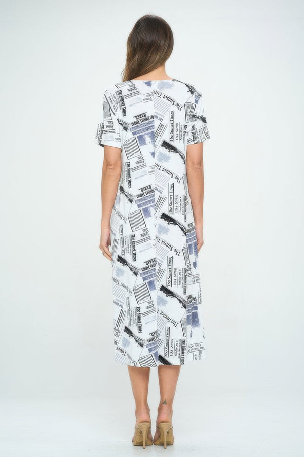 BNS Print Long Dress With Short Sleeves - Dress - SmartBuyApparel