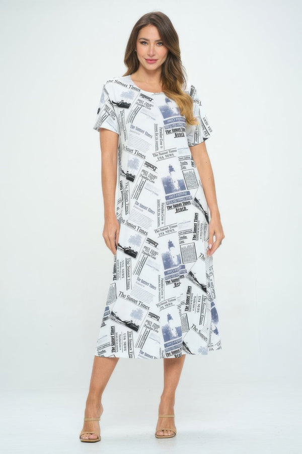 BNS Print Long Dress With Short Sleeves - Dress - SmartBuyApparel