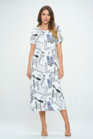 BNS Print Long Dress With Short Sleeves - Dress - SmartBuyApparel