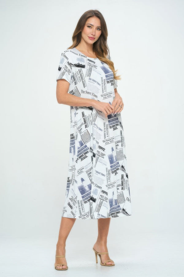 BNS Print Long Dress With Short Sleeves - Dress - SmartBuyApparel