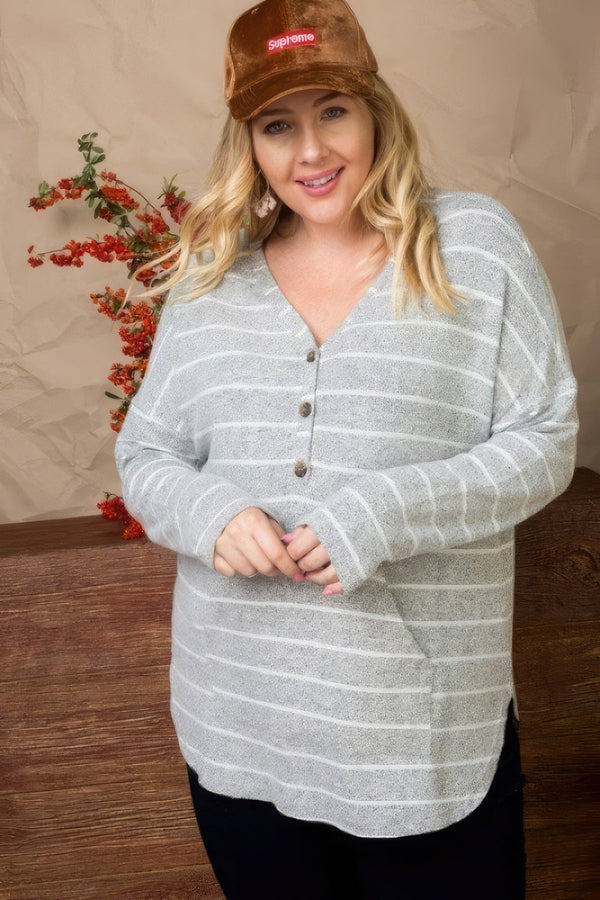 Brushed Hacci Two - Tone Stripe Plus - Size Top - Plus - size - SmartBuyApparel
