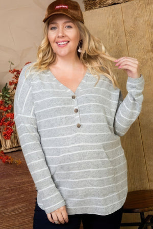 Brushed Hacci Two - Tone Stripe Plus - Size Top - Plus - size - SmartBuyApparel
