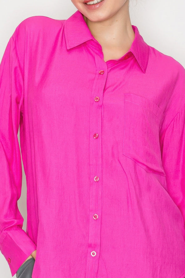 Button - Down Collared Linen Shirt - Women's shirt - SmartBuyApparel