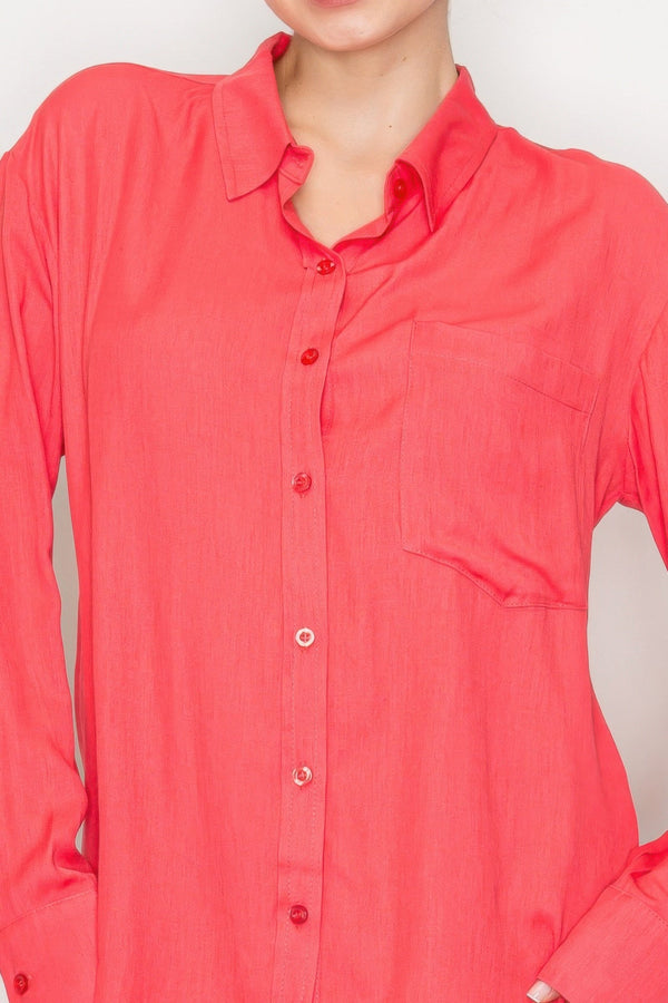 Button - Down Collared Linen Shirt - Women's shirt - SmartBuyApparel