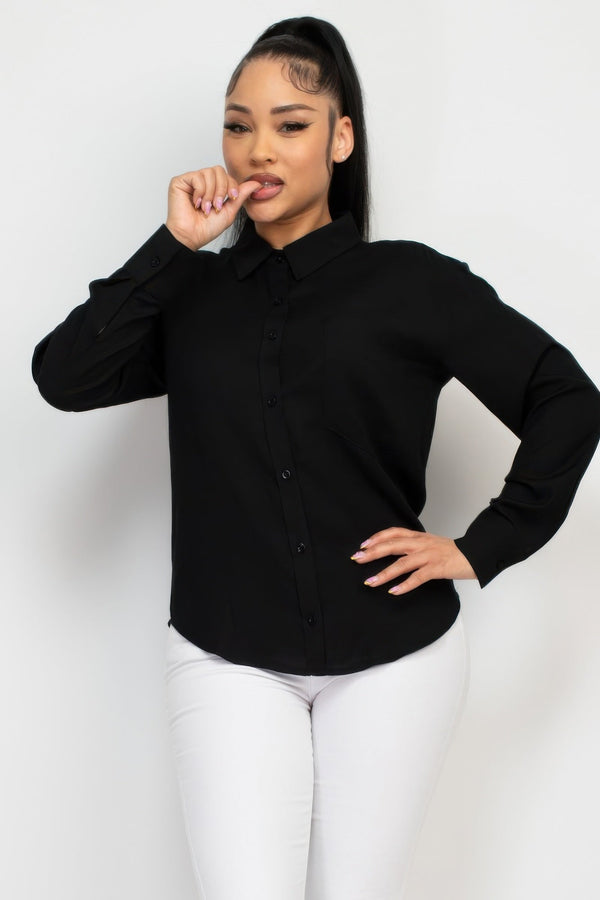 Button - Down Collared Linen Shirt - Women's shirt - SmartBuyApparel