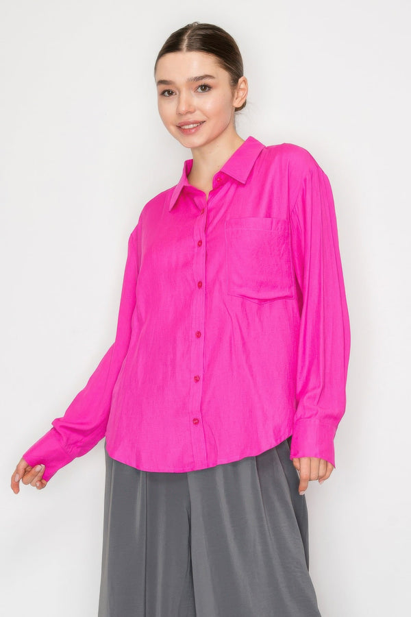 Button - Down Collared Linen Shirt - Women's shirt - SmartBuyApparel