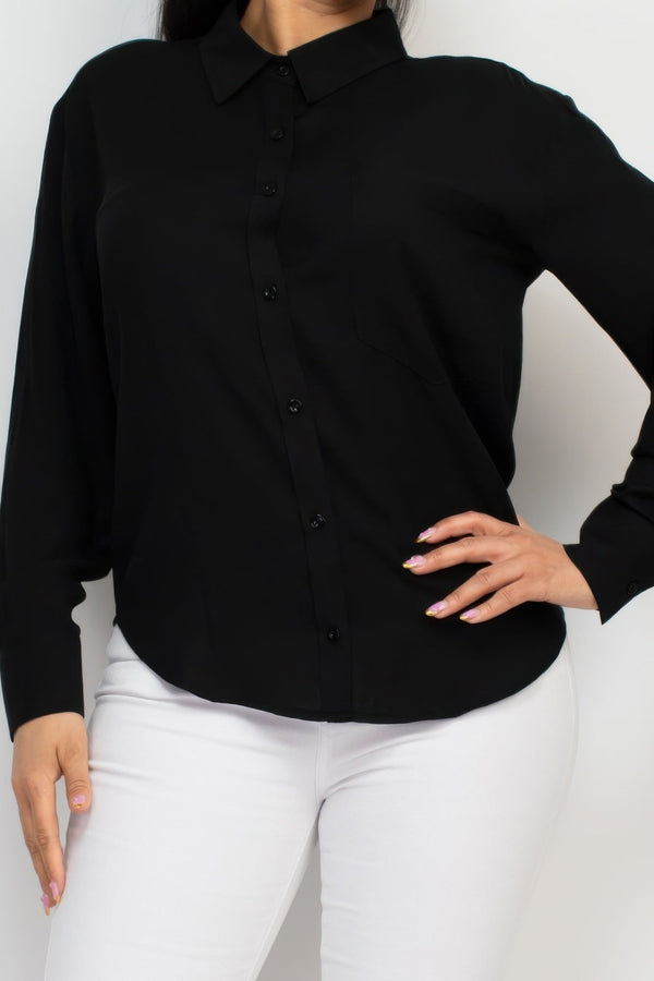 Button - Down Collared Linen Shirt - Women's shirt - SmartBuyApparel