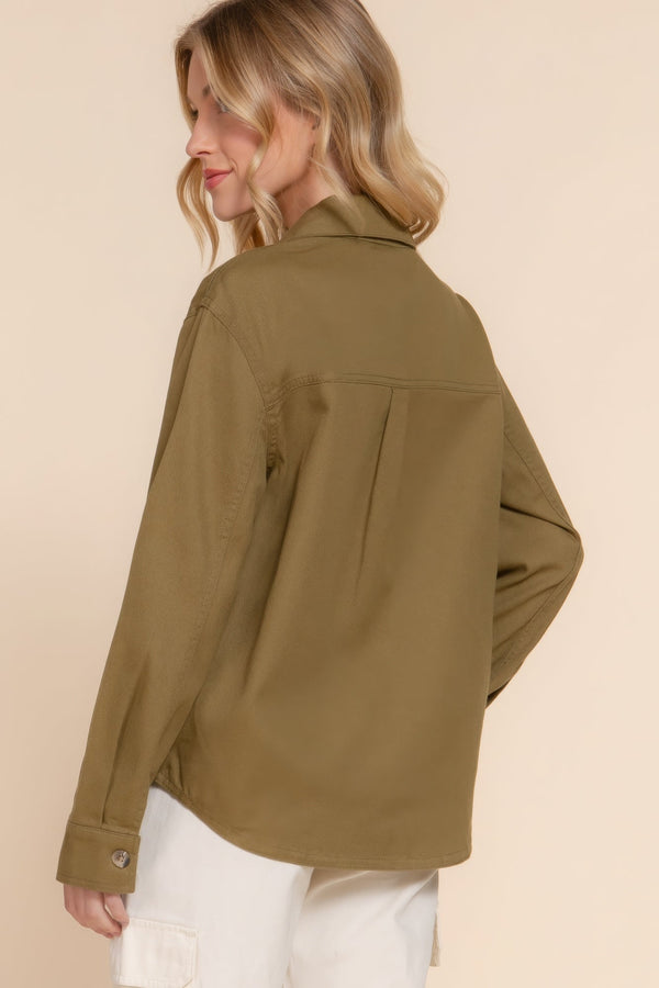 Button Down Cotton Denim Shacket - women's shirt - SmartBuyApparel