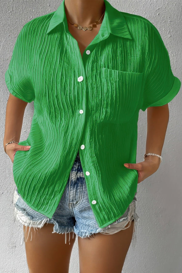 Button Down Lapel Pockets Loose Solid Shirt - | SmartBuyApparel