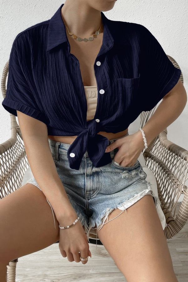 Button Down Lapel Pockets Loose Solid Shirt - | SmartBuyApparel