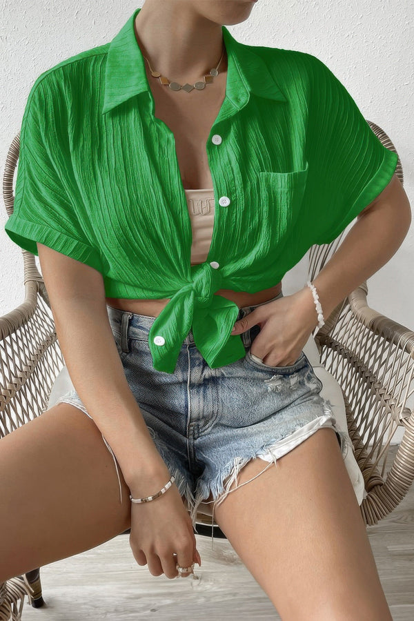 Button Down Lapel Pockets Loose Solid Shirt - | SmartBuyApparel