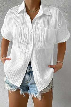 Button Down Lapel Pockets Loose Solid Shirt - | SmartBuyApparel