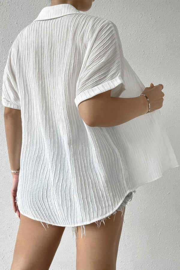 Button Down Lapel Pockets Loose Solid Shirt - | SmartBuyApparel