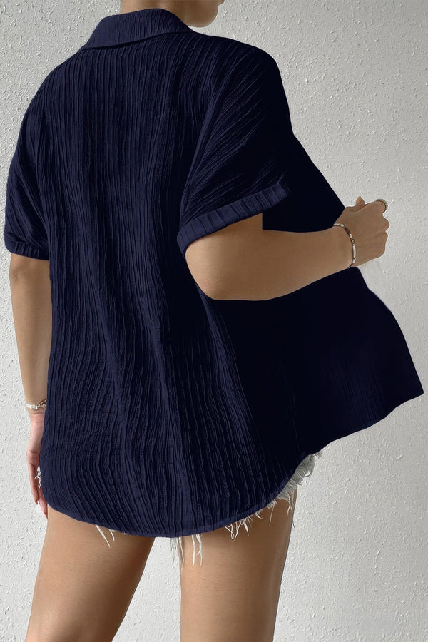 Button Down Lapel Pockets Loose Solid Shirt - | SmartBuyApparel