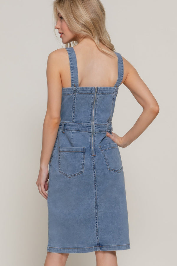 Button Down Placket Stretch Denim Dress - Dress - SmartBuyApparel