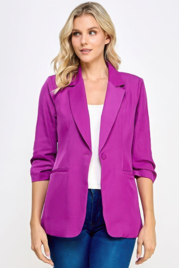 Buttoned Detail 3/4 Sleeve Blazer - Women's blazer - SmartBuyApparel