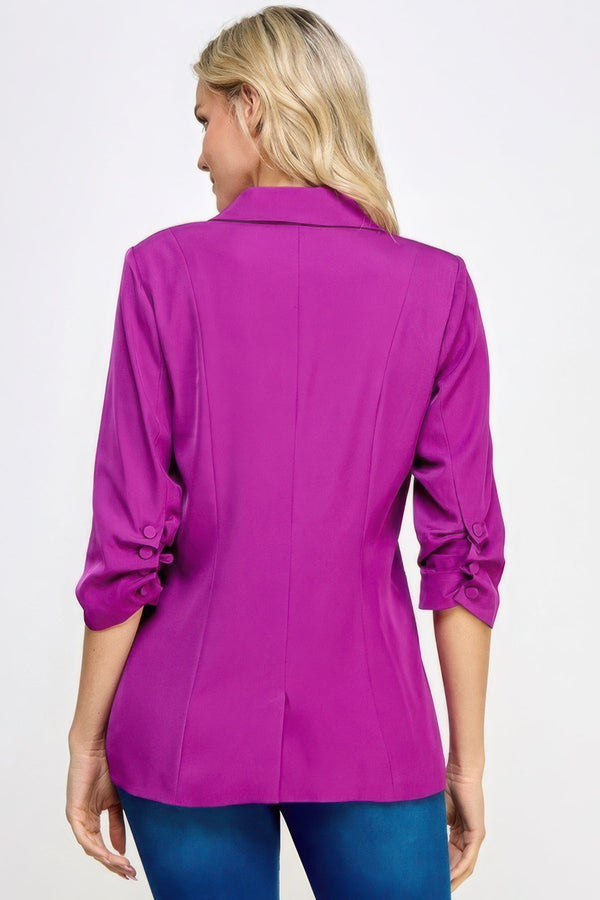 Buttoned Detail 3/4 Sleeve Blazer - Women's blazer - SmartBuyApparel