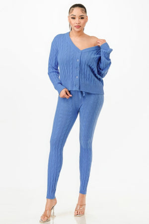 Cable Sweater Cardigan 2pc Set - | SmartBuyApparel