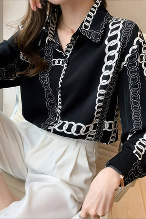 Chain Print Drop Shoulder Loose Fit Blouse - | SmartBuyApparel