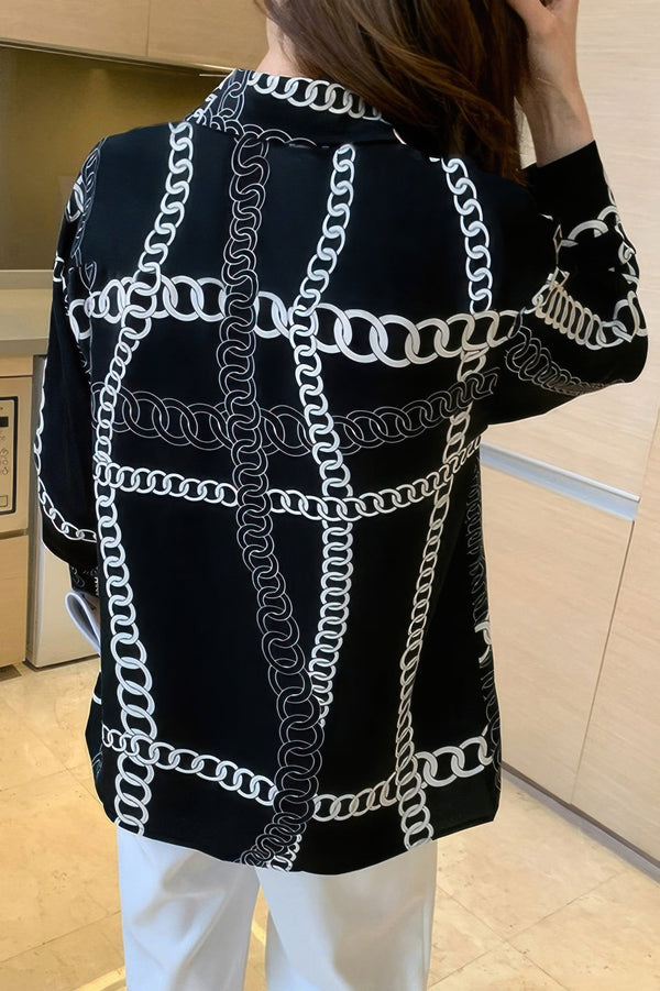 Chain Print Drop Shoulder Loose Fit Blouse - | SmartBuyApparel