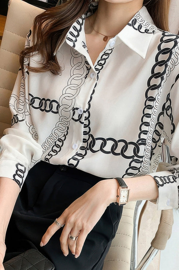 Chain Print Drop Shoulder Loose Fit Blouse - | SmartBuyApparel