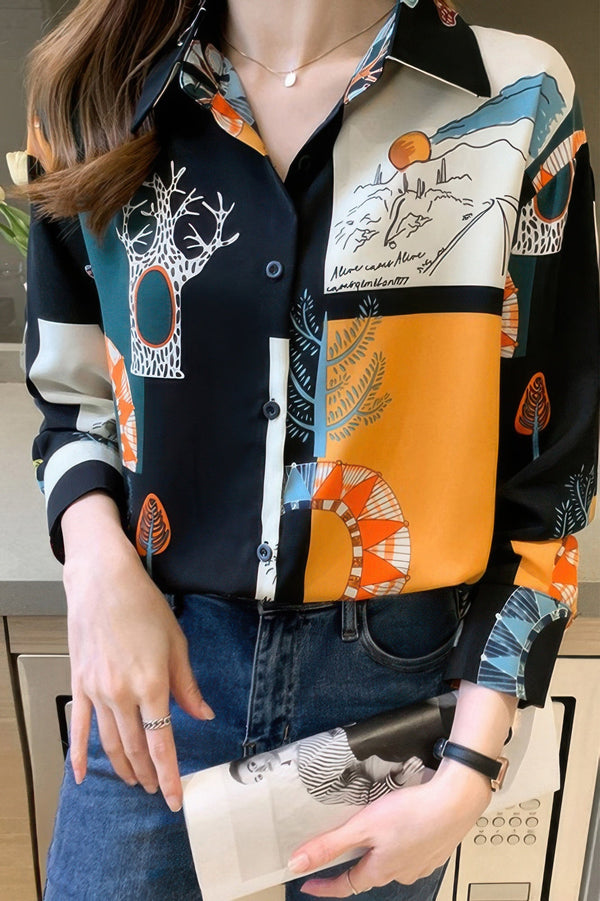 Chain Print Drop Shoulder Loose Fit Blouse - | SmartBuyApparel